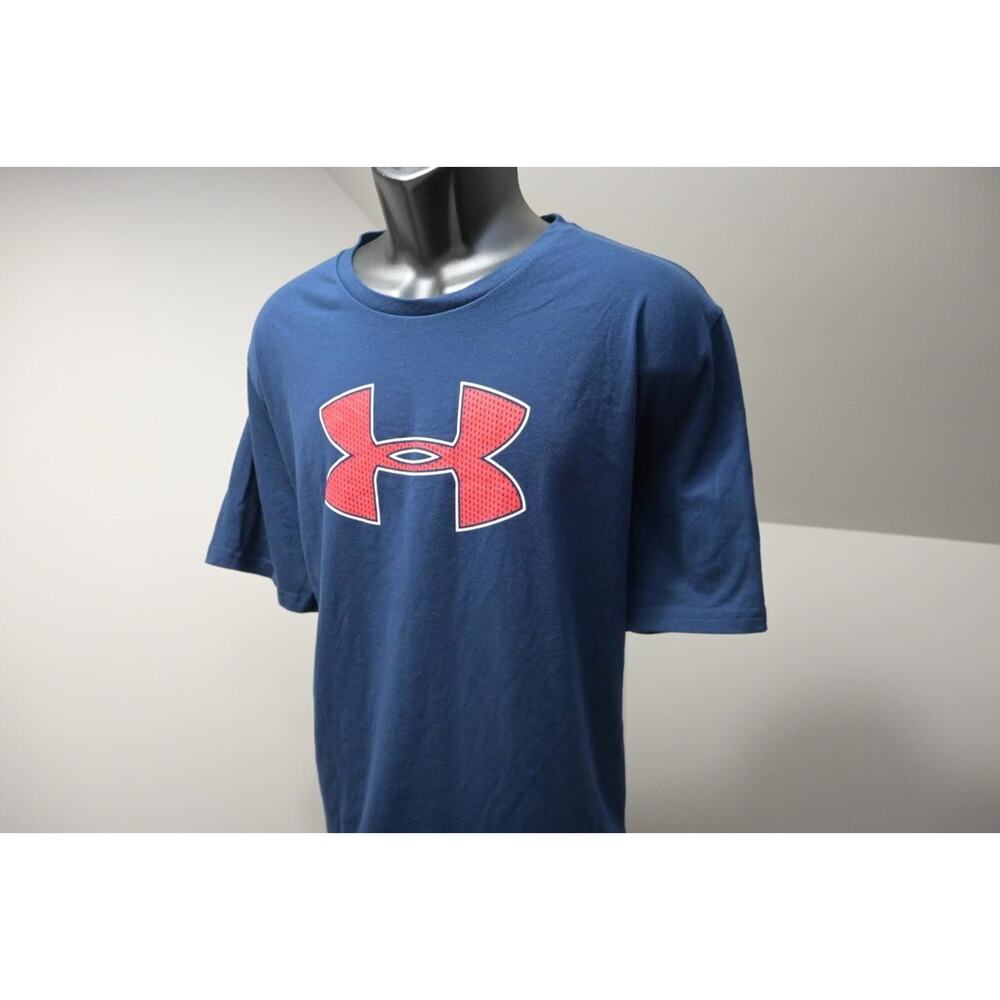 Under Armour Gym Shirt HeatGear Graphic T Tee Short Sleeve Blue Mens Sz 2XL XXL